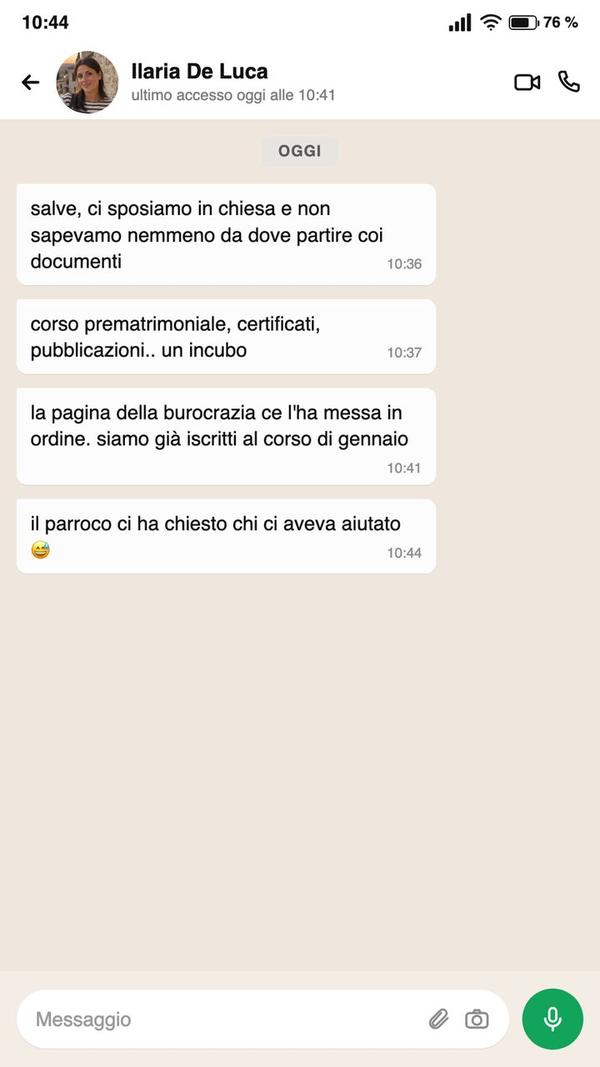 Conversazione WhatsApp: una coppia ringrazia dopo il matrimonio